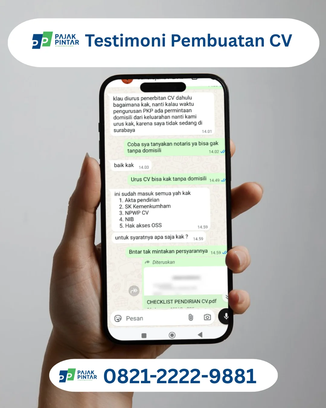 Testimoni Pembuatan CV dan PKP di Pajak Pintar